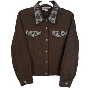 Vintage Christine‎ Alexander Jacket Womens Size S Brown Denim Bling